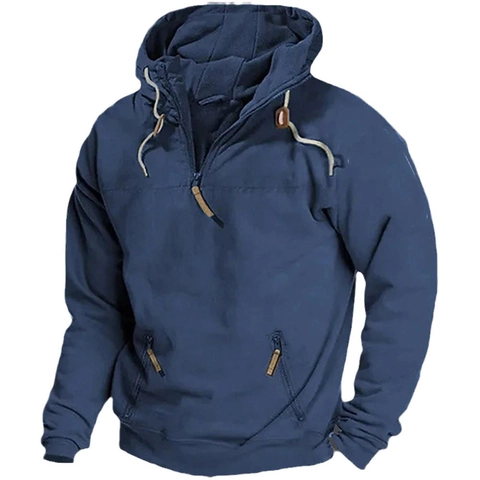 Herren Taktisches Kapuzen Sweatshirt Baumwollmischung Viertel Reißverschluss Pullover Outdoor Lässig Locker Hoodie Jacke