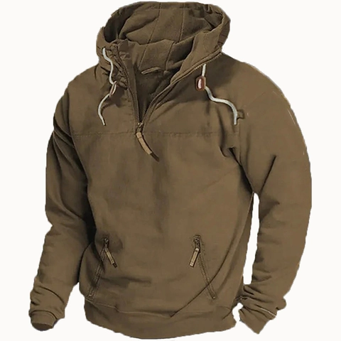 Herren Taktisches Kapuzen Sweatshirt Baumwollmischung Viertel Reißverschluss Pullover Outdoor Lässig Locker Hoodie Jacke