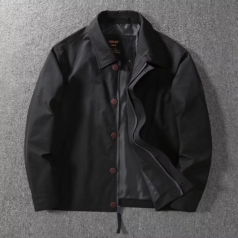 Men Windproof Business Casual Jacket Cotton Polyester Blend Lapel Collar Zipper Button Closure Daily Work Solid Color Outerwear
