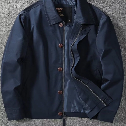 Men Windproof Business Casual Jacket Cotton Polyester Blend Lapel Collar Zipper Button Closure Daily Work Solid Color Outerwear