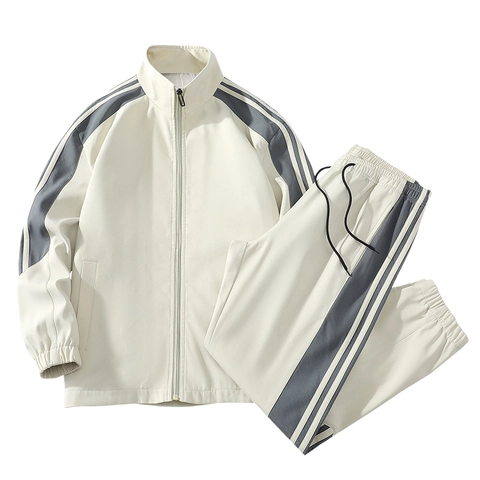 Herren Casual Sport Jacke Und Hose Outfit Stehkragen Reißverschluss Zweiteiliger Trainingsanzug Gestreifter Windbreaker