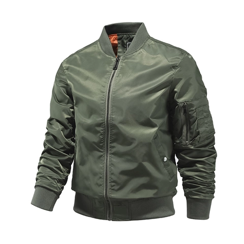 Chaqueta Bomber MA-1 Clásica para Hombre Mezcla de Nylon Resistente al Viento Prenda Ligera Con Bolsillo Utilitario para Uso Diario