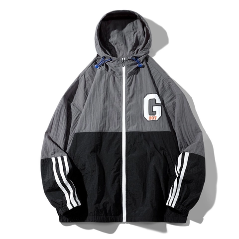 Veste Homme à Capuche Patchwork Protection Solaire UV Respirant Coupe-Vent Fermeture Éclair Ample Casual G 007