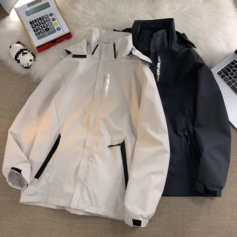 Giacca a Vento da Uomo Con Cappuccio in Tessuto Poliestere Antivento Resistente All'usura per Escursionismo Casual Stile Techwear