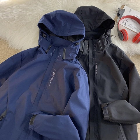 Giacca a Vento da Uomo Con Cappuccio in Tessuto Poliestere Antivento Resistente All'usura per Escursionismo Casual Stile Techwear