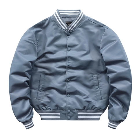 Men Varsity Jacket American Retro Baseball Bomber Jacket Windproof Snap Button Outerwear With Striped Ribbed Trim Casual Daily Sporty Coat