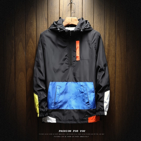Herren Windjacke Mit Kapuze Farbblock Patchwork Locker Lässig Mantel Oberbekleidung Sportbekleidung Pullover Jacke Für Herren
