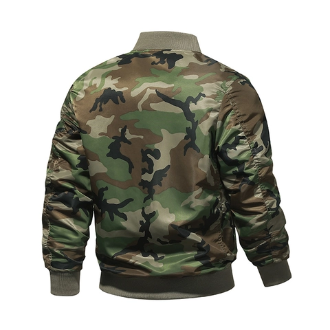 Bombardier Camouflage pour Hommes Veste de Vol MA1 en Nylon Coupe-Vent Vêtement d'Extérieur Décontracté Style Militaire Avec Ruban