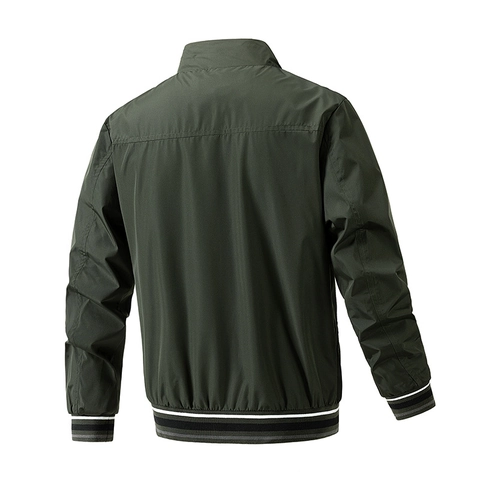 Men Slim Fit Stand Collar Jacket Polyester Bomber Coat Striped Ribbed Windbreaker Casual Outerwear Spring Autumn Top