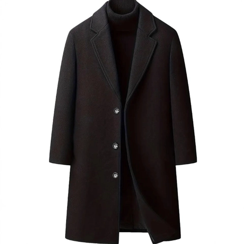 Men Classic Overcoat Notched Lapel Single Breasted Extra Long Trench Coat Polyester Fabric For Business Casual Winter Outerwear Jacket
