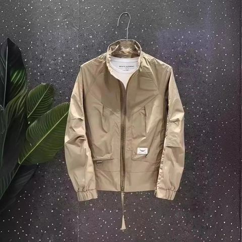 Men's Lightweight Stand Collar Jacket Polyester Nylon Windbreaker Casual Regular Fit Zipper Cargo Top For Men Outerwear