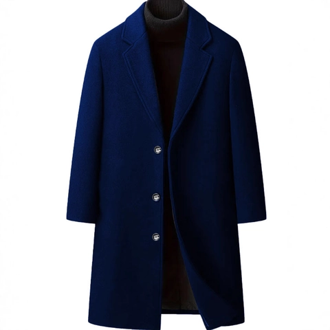 Men Classic Overcoat Notched Lapel Single Breasted Extra Long Trench Coat Polyester Fabric For Business Casual Winter Outerwear Jacket