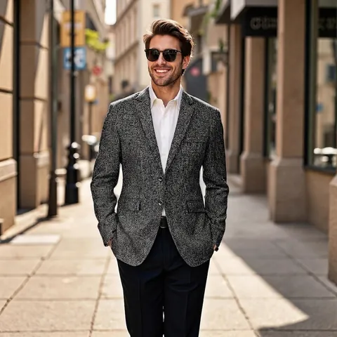 Heren Slim Fit Casual Blazer Lichtgewicht Polyester Getextureerde Jas Business Gekeapte Revers Twee Knopen Pak Jas