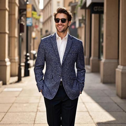 Heren Slim Fit Casual Blazer Lichtgewicht Polyester Getextureerde Jas Business Gekeapte Revers Twee Knopen Pak Jas