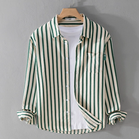 Men's Casual Striped Seersucker Long Sleeve Shirt Loose Bubble Texture Button Down Lapel Top Breathable Commuter Shirt
