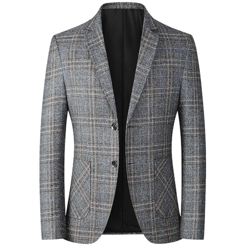 Men Casual Plaid Blazer Notch Lapel Mercerized Linen Slim Fit Single Breasted Suit Jacket For Middle Aged Men Business Casual Coat