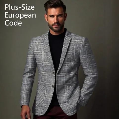Men's Slim Fit Mercerized Linen Plaid Blazer Elegant Single Breasted Casual Business Lapel Jacket For Spring Autumn Men Clothing