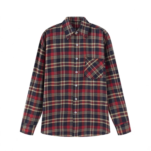 Camisa de Cuadros Casual para Hombre Manga Larga Color de Contraste Solapa con Botones Top con Bolsillo en el Pecho