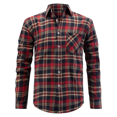 Camisa de Cuadros Casual para Hombre Manga Larga Color de Contraste Solapa con Botones Top con Bolsillo en el Pecho