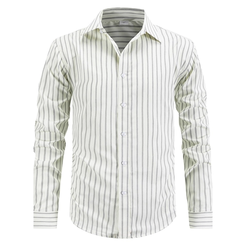 Herren Business Casual Gestreiftes Hemd Langarm Button Down Gentleman Top Polyester Rayon Mischung Bügelfrei Klassisch Revers Hemd
