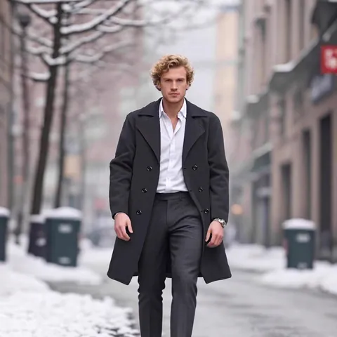 Heren Lange Double Breasted Wollen Jas Winter Business Casual Slim Fit Revers Jas Outwear Polyester Wolmix