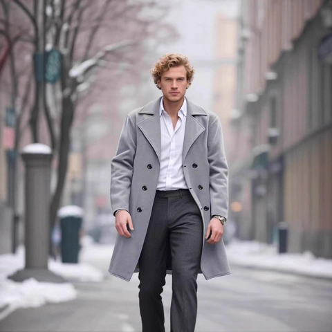 Heren Lange Double Breasted Wollen Jas Winter Business Casual Slim Fit Revers Jas Outwear Polyester Wolmix