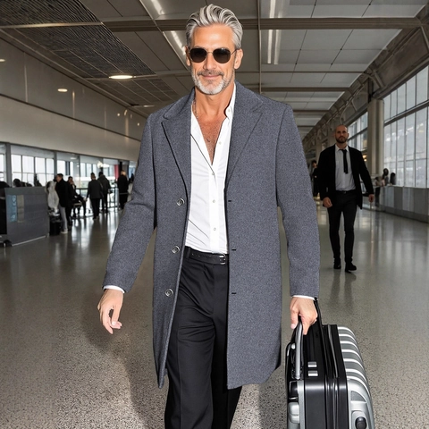 Abrigo de Largo Medio para Hombre con Botonadura Simple y Solapa Color Sólido Ajuste Entallado Negocios Casual Gabardina Otoño Invierno Primavera Chaquetas Hombre