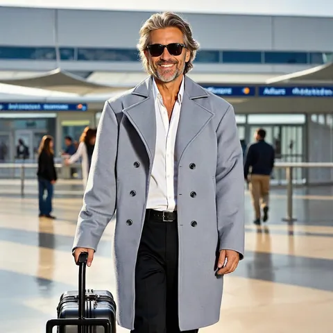 Trench-coat pour Hommes en Mélange de Laine à Double Boutonnage Coupe Cintrée Business Décontracté Manteau Mi-Long Coupe-Vent