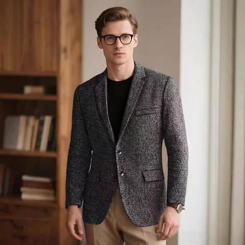 Chaqueta Americana Casual para Hombre de Poliéster Texturizado Corte Ajustado Solapa de Muesca Dos Botones Chaqueta de Negocios para Oficina Diaria Color Sólido Ligero Ropa de Abrigo