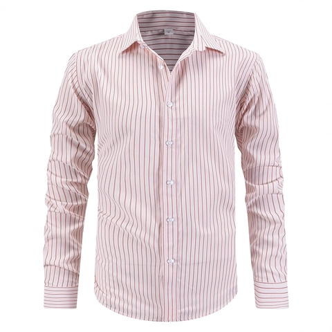 Men Long Sleeve Striped Business Shirt Casual Non-Iron Gentleman Button Down Lapel Top For Daily Office Wear