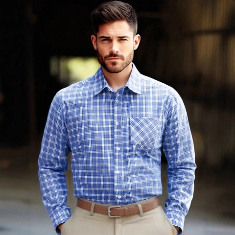 Heren Business Casual Geruit Overhemd US Maat Revers Button Down Dress Shirt Met Borstzak Geruit Topje Voor Werk En Dagelijks