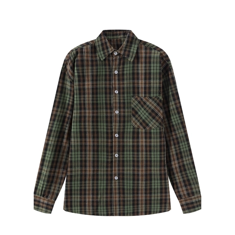 Men Casual Long Sleeve Checkered Shirt Polyester Rayon Blend Plaid Button Down Top With Chest Pocket For Daily Fashion