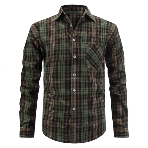 Men Casual Long Sleeve Checkered Shirt Polyester Rayon Blend Plaid Button Down Top With Chest Pocket For Daily Fashion