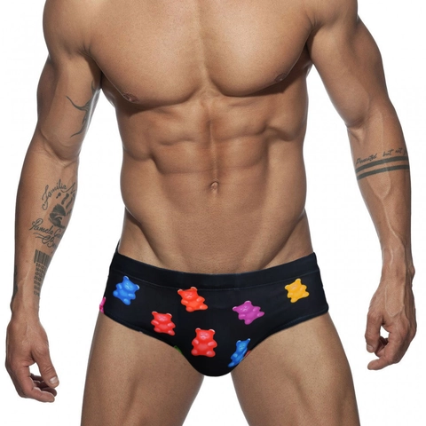 Heren Sexy Zwemclips Polyester Spandex Cartoon Gummybeertje Print Sneldrogend Elastische Taille Strand Badmode