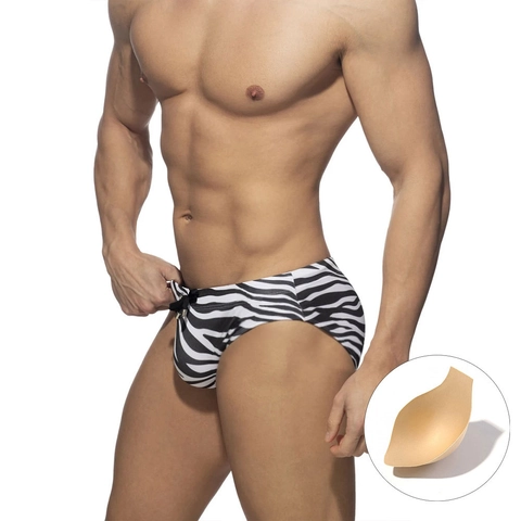 Herren Zebra Streifen Dreieckige Badehose Mit Cup Herausnehmbarem Pad Niedrige Taille Kordelzug Sexy Bademode Für Strand Pool Party