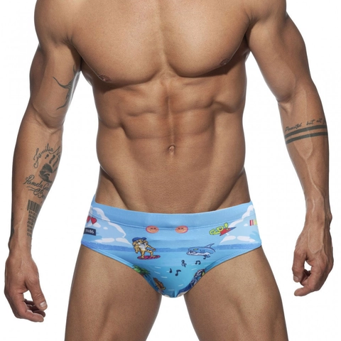 Maillot de Bain Homme Polyester Élasthanne Séchage Rapide Imprimé Dessin Animé Jeu Taille Basse Avec Coussinet Amovible