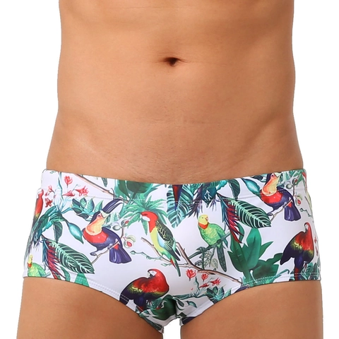 Herren Badehose Tropisch Papagei Vogel Blumendruck Schnelltrocknend Elastisch Niedrige Taille Sommer Strand Schwimmshorts Für Männer