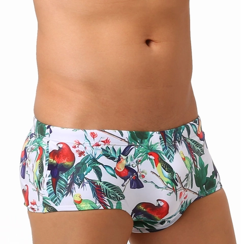 Herren Badehose Tropisch Papagei Vogel Blumendruck Schnelltrocknend Elastisch Niedrige Taille Sommer Strand Schwimmshorts Für Männer