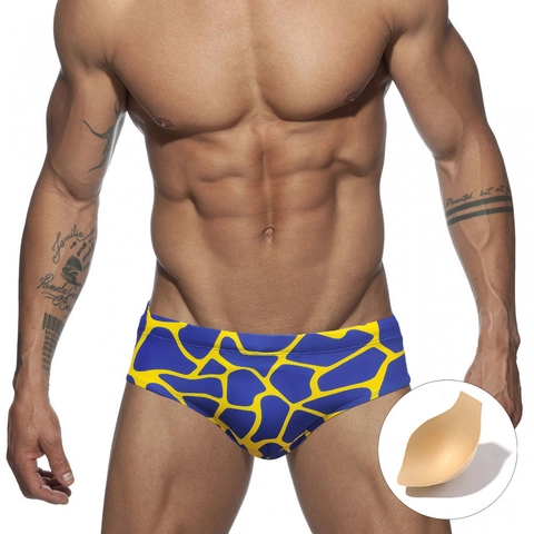 Herren Schnelltrocknende Badehose Mit Herausnehmbarem Polster Giraffen-Print Elastische Slip Aus Polyester Elasthan Für Den Strand