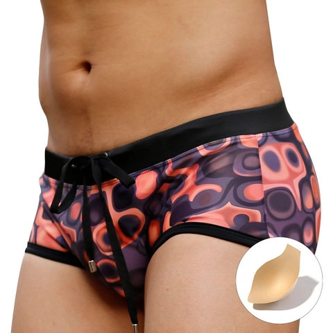 Herren Badehose Niedrige Taille Bikini Mit Herausnehmbarer Polsterung Schnelltrocknend Geometrisches Muster Bademode Für Männer