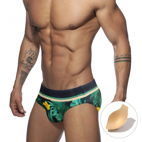 Herren Tropische Palmblatt Hibiskus Druck Badehose Niedrige Taille Schnelltrocknend Elastische Strand Shorts Mit Polster