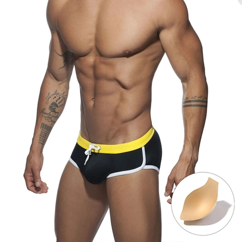 Herren Sexy Badehose Schnelltrocknend Niedrige Taille Bademode Mit Abnehmbarem Pad Kordelzug Kontrast Bund Strand Pool Shorts