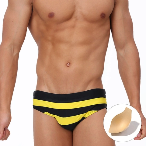 Herren Schnelltrocknend Gestreift Schwimmbriefs Niedrige Taille Strand Bikini Bademode Mit Gesäßtasche Abnehmbares Polster Sport Badeanzug