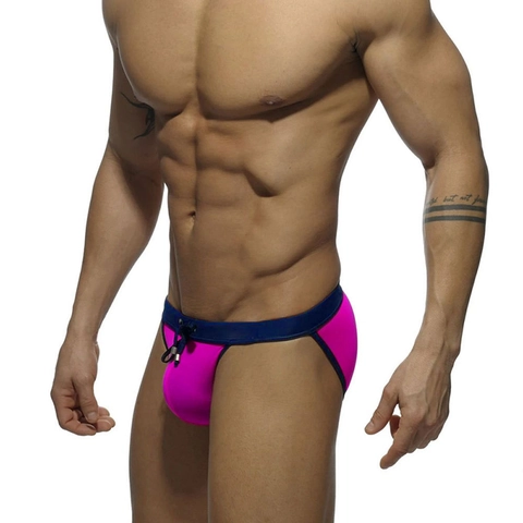 Men Sexy Color Block Swim Briefs Low Waist Quick Dry Elastic Bikini Swimming Trunks With Adjustable Drawstring For Beach Pool
