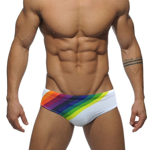 Maillot de Bain Homme Sexy Rayé Arc-en-Ciel Bikini Slip Séchage Rapide Élastique Taille Basse Maillots de Bain Hommes Plage Piscine