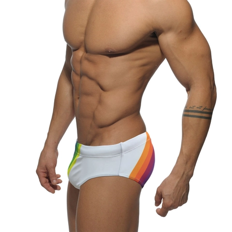 Maillot de Bain Homme Sexy Rayé Arc-en-Ciel Bikini Slip Séchage Rapide Élastique Taille Basse Maillots de Bain Hommes Plage Piscine