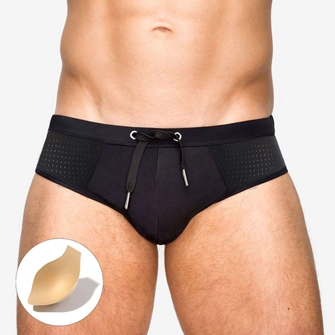 Herren Sexy Halbtransparente Mesh Schwimmbriefs Nylon Elasthan Atmungsaktiv Niedrige Taille Badehose Mit Herausnehmbarem Pad