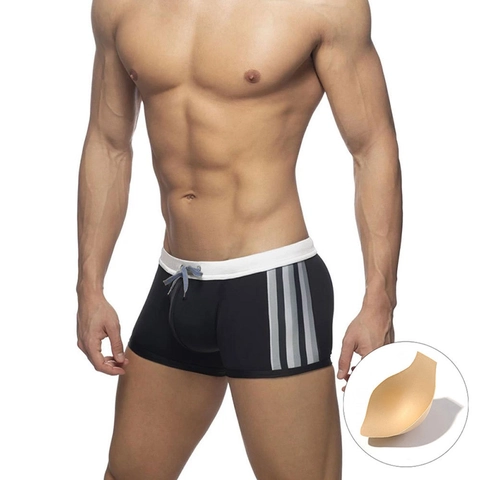 Short de Bain Homme avec Taille Contrastée Séchage Rapide Boxer de Bain avec Rembourrage Maillot de Bain Sportif Rayé