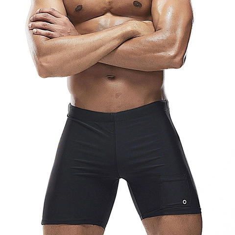 Men Quick Dry Swimming Trunks Polyester Spandex Professional Swim Shorts With Side Pocket Slim Fit Briefs For Beach Fitness