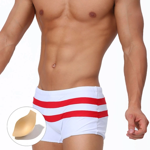 Maillot de Bain Rayé à Séchage Rapide pour Hommes Avec Poche Arrière Zippée et Coussinets Amovibles Shorts de Natation Sportifs Haute Élasticité